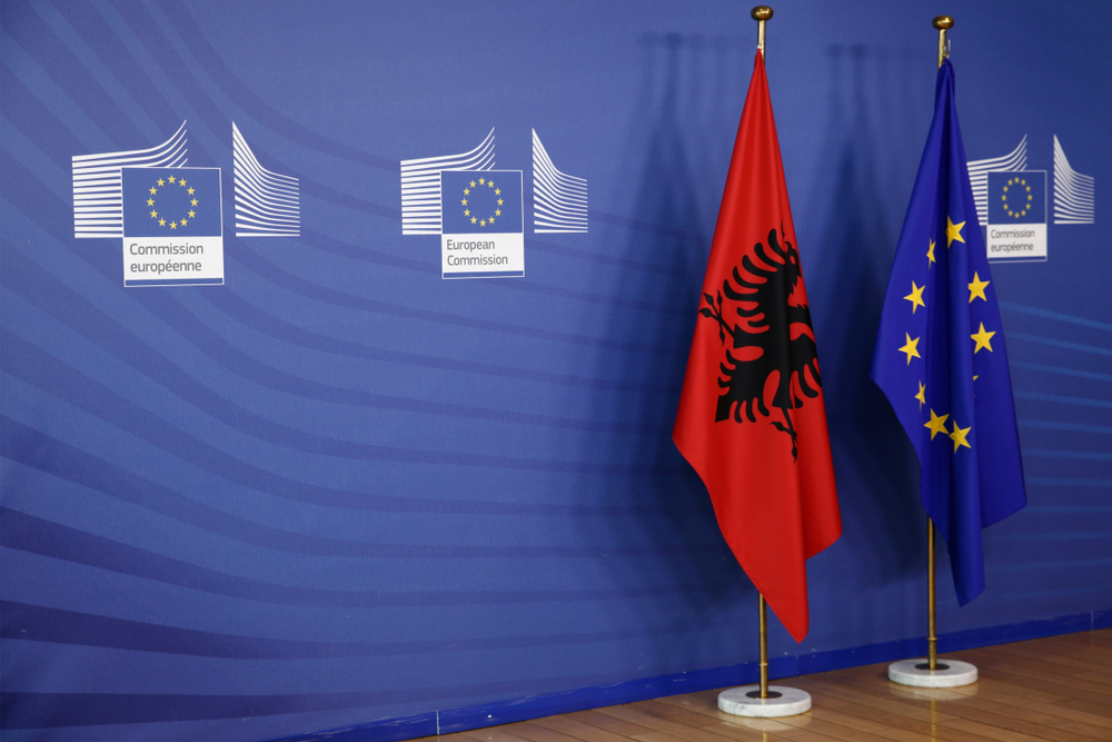 European,Union,Flag,And,Flag,Of,Albania,The,Eu,Commission